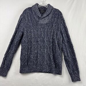 Banana Republic Sweater Mens M Shawl Collar Cable Knit Navy Blue Confetti